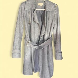Michael Kors Light Gray Wool-Blend Coat with Belt